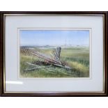 Framed watercolour 'Stranded! Humberston