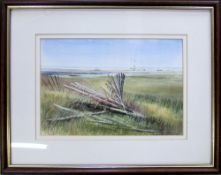 Framed watercolour 'Stranded! Humberston