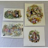 4 unframed Colin Carr watercolours 'The