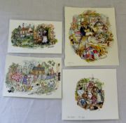 4 unframed Colin Carr watercolours 'The