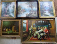 Assorted oil paintings inc a still life,