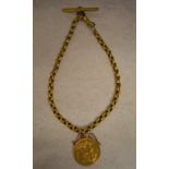 22ct gold 1914 Full Sovereign on a fob w