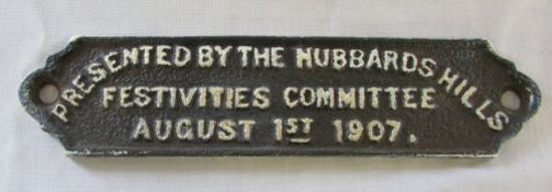 Rare cast iron nameplate presented by th