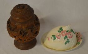 Maling butter dish and a wooden tobacco