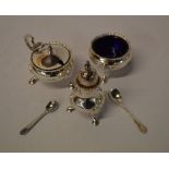 Silver pepper pot, salt and mustard pots