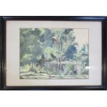 Framed watercolour of a country river sc