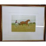 Framed lithograph of a horse and trap by