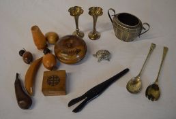 Silver plate, treen and a pair of ebony