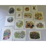 14 small assorted unframed watercolours
