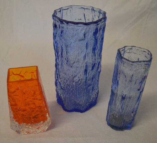3 Whitefriars style 'bark' vases