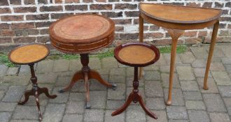 Reproduction drum table, 2 wine tables a