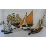 4 models of sailing boats/ships inc Brig