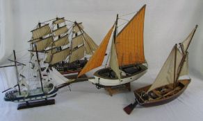 4 models of sailing boats/ships inc Brig
