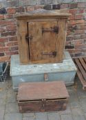 2 wooden boxes and a corner cupboard