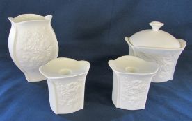 4 Kaiser white porcelain floral embossed