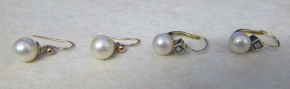 2 pairs of 9ct gold (tested as) pearl ea