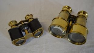 2 pairs of brass binoculars, one marked