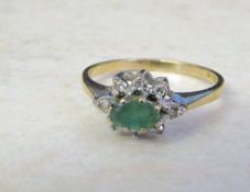 9ct gold emerald and diamond ring size K