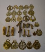 Horse brasses, beer tap and other variou