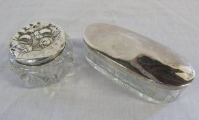 2 silver topped glass dressing table pot