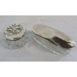 2 silver topped glass dressing table pot
