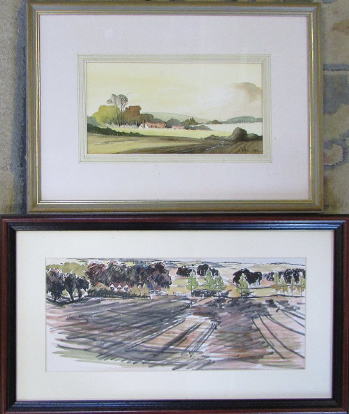 2 framed watercolours of rural scenes