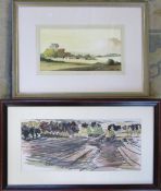 2 framed watercolours of rural scenes