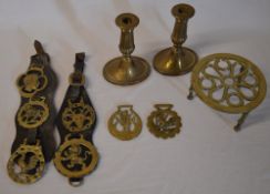 Various brass including candlesticks and