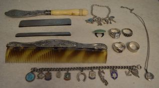 Silver comb covers, silver rings, silver