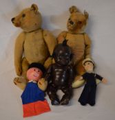 2 vintage teddy bears, a childs doll, sm