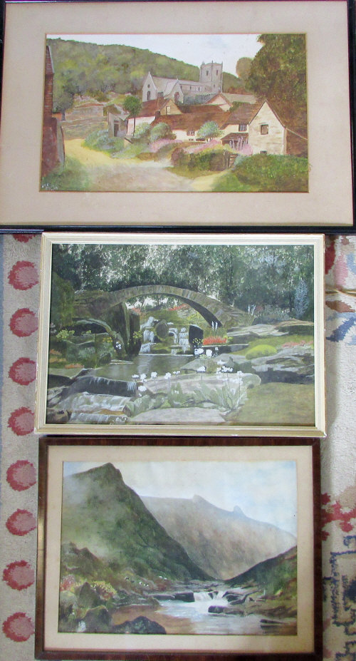 3 framed landscape watercolours (one mis - Image 3 of 4