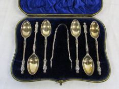 Cased set of silver apostle tea spoons w