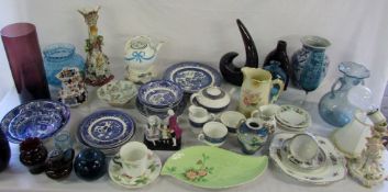Selection of ceramics and coloured glass