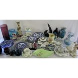 Selection of ceramics and coloured glass