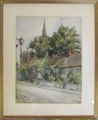 Watercolour of a row of cottages dated 1
