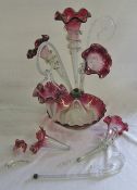 Victorian cranberry glass epergne centre