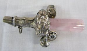 Silver baby's rattle with whistle and ro