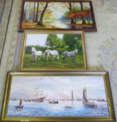 3 large oil paintings inc horses by A Yo