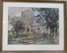 Watercolour by Neddingham Church Cambs b