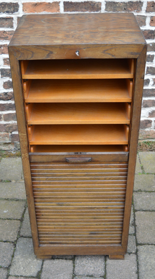 Wooden tambour door filing cabinet