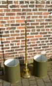 Brass standard lamp and two shades