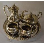 Silver plate tea set and tray