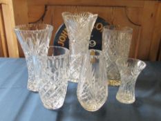 Selection of cut glass vases
