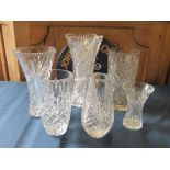 Selection of cut glass vases