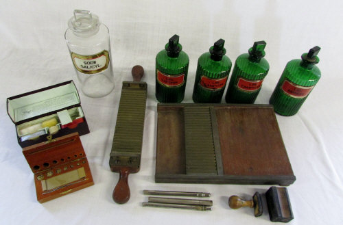 Collection of Pharmacy items inc glass j