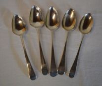 5 Georgian silver dessert spoons, approx