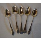5 Georgian silver dessert spoons, approx