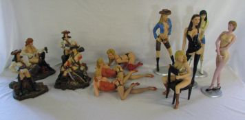 Assorted semi nude female figurines