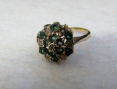 9ct gold emerald and diamond ring size K