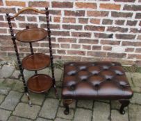 Folding mahogany cake stand & leather fo